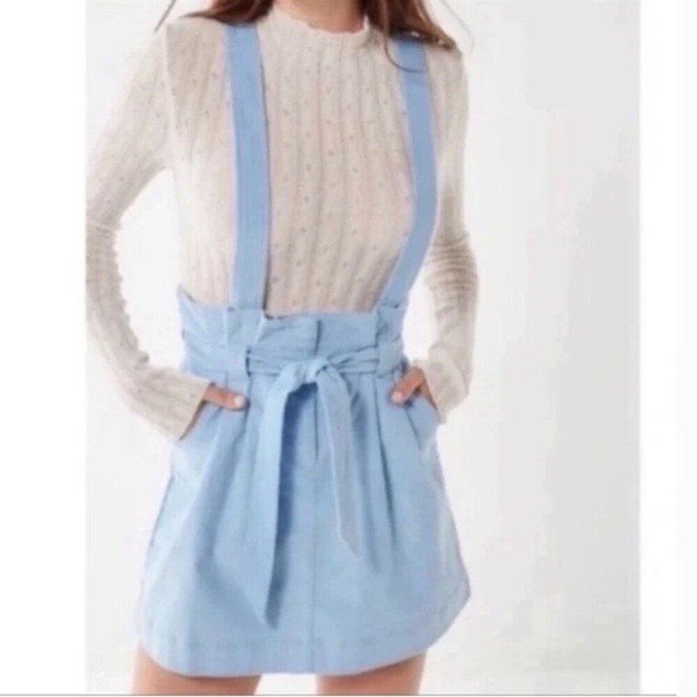 NEW Urban Outfitters baby blue corduroy overall tie front skirt size small